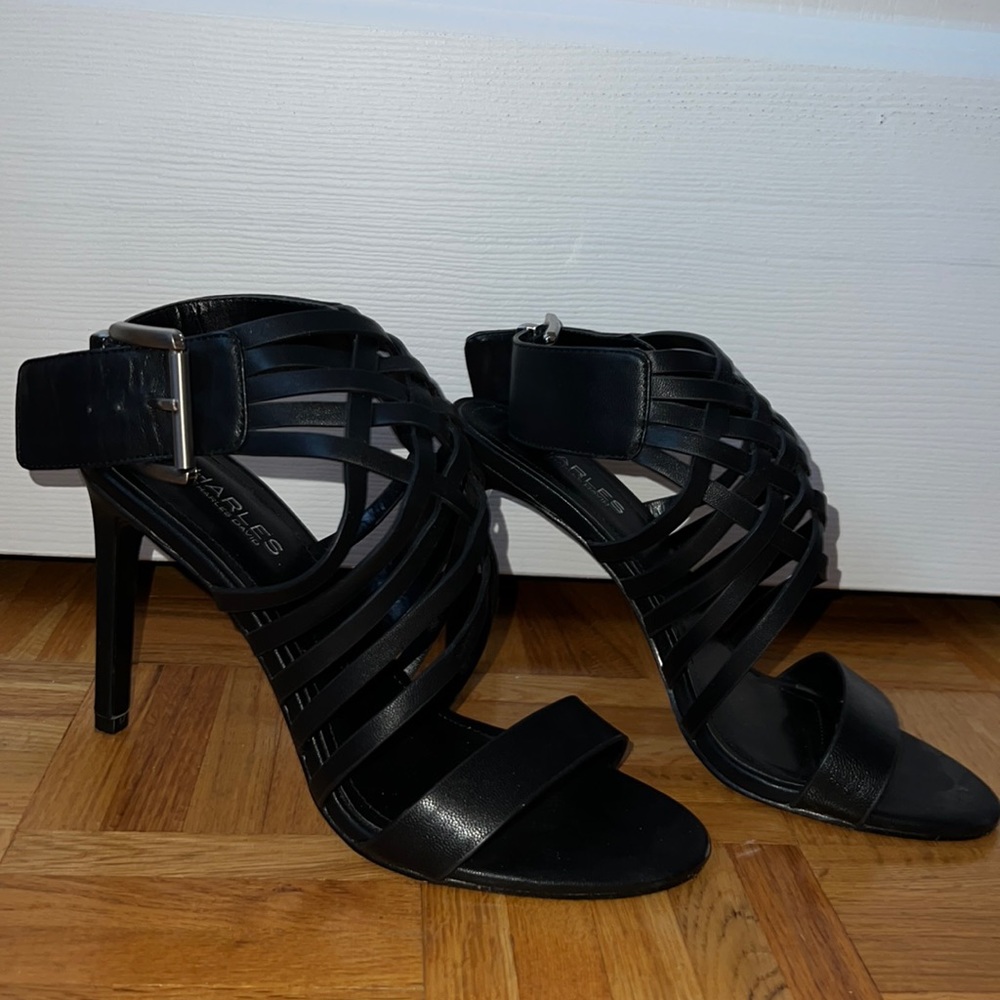 black strappy heels